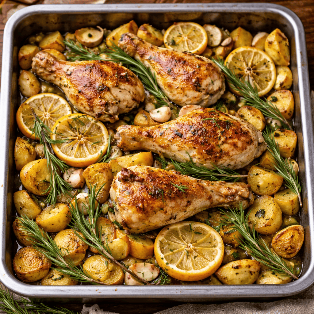 Pollo al horno con papas y romero