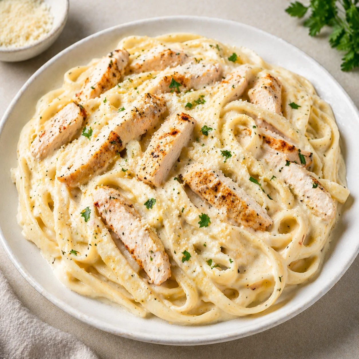 Pasta Alfredo con pollo